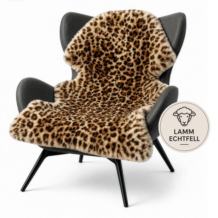 FLOORDIREKT Design Schaffell Audrey - Echtes Lammfell aus 100 % Schafwolle - Temperaturregulierend & Atmungsaktiv - Leopard