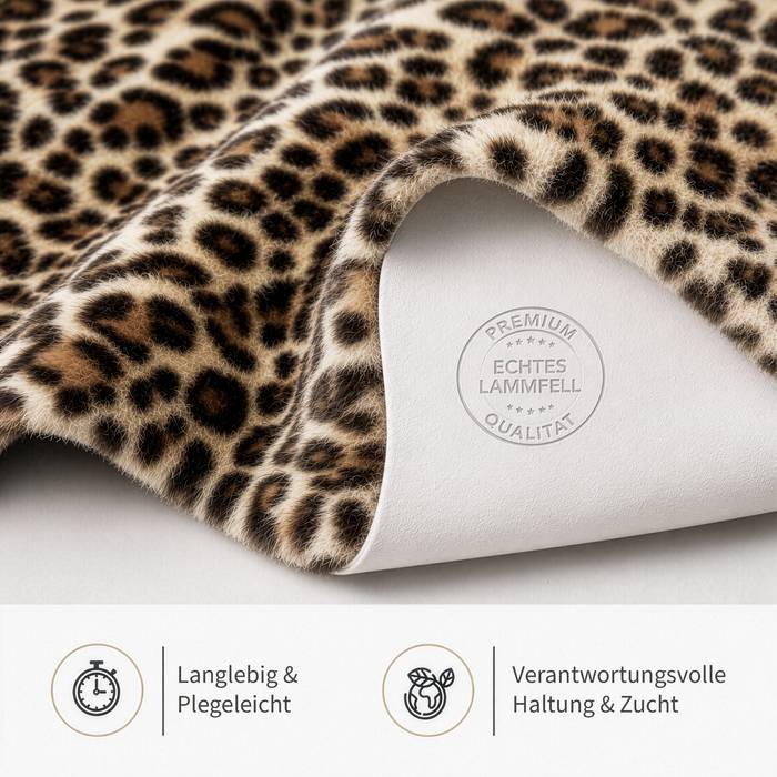 FLOORDIREKT Design Schaffell Audrey - Echtes Lammfell aus 100 % Schafwolle - Temperaturregulierend & Atmungsaktiv - Leopard