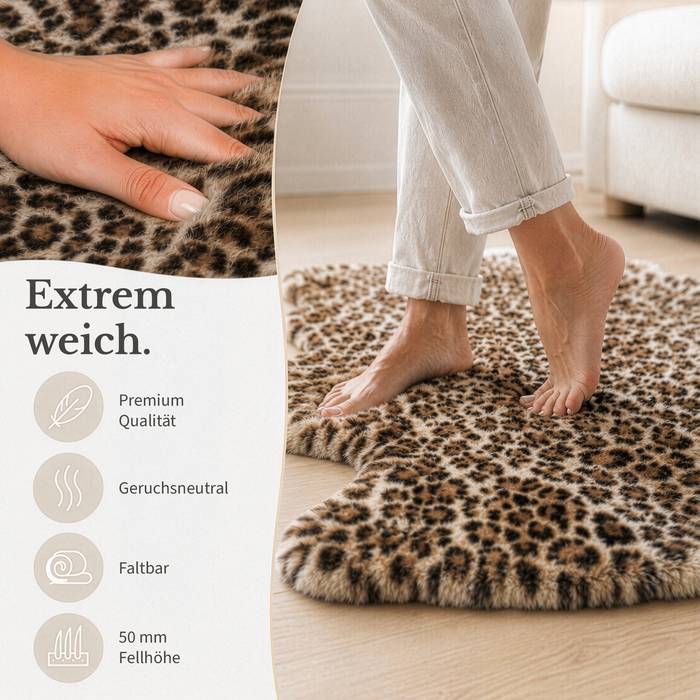 FLOORDIREKT Design Schaffell Audrey - Echtes Lammfell aus 100 % Schafwolle - Temperaturregulierend & Atmungsaktiv - Leopard