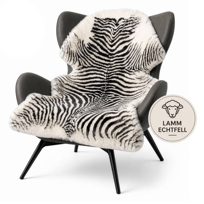 FLOORDIREKT Design Schaffell Audrey - Echtes Lammfell aus 100 % Schafwolle - Temperaturregulierend & Atmungsaktiv - Zebra