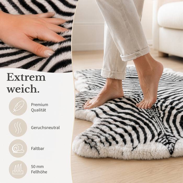FLOORDIREKT Design Schaffell Audrey - Echtes Lammfell aus 100 % Schafwolle - Temperaturregulierend & Atmungsaktiv - Zebra