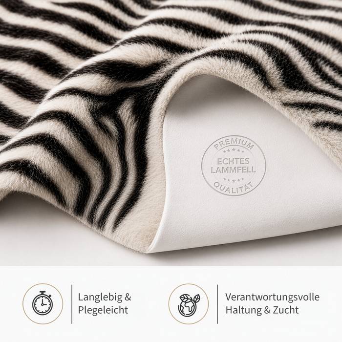 FLOORDIREKT Design Schaffell Audrey - Echtes Lammfell aus 100 % Schafwolle - Temperaturregulierend & Atmungsaktiv - Zebra