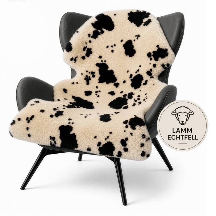 FLOORDIREKT Design Schaffell Audrey - Echtes Lammfell aus 100 % Schafwolle - Temperaturregulierend & Atmungsaktiv - Kuh