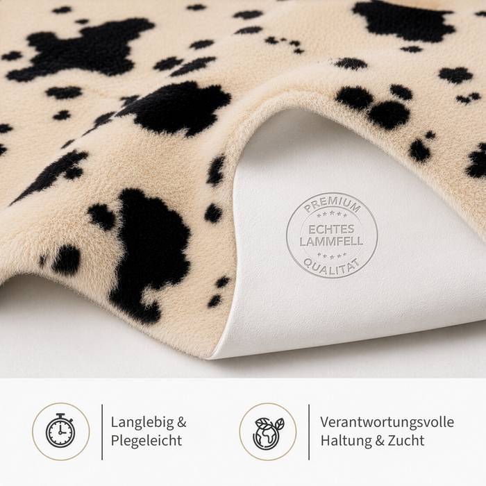 FLOORDIREKT Design Schaffell Audrey - Echtes Lammfell aus 100 % Schafwolle - Temperaturregulierend & Atmungsaktiv - Kuh
