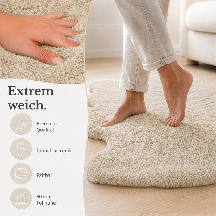 FLOORDIREKT Design Schaffell Audrey - Echtes Lammfell aus 100 % Schafwolle - Temperaturregulierend & Atmungsaktiv - Moonlight