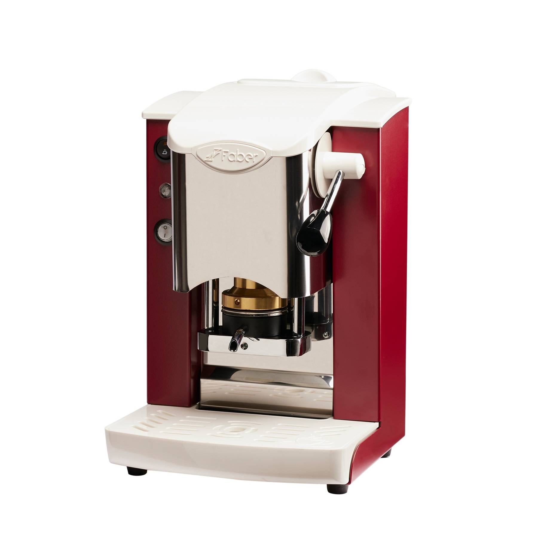 Faber Slot Inox ESE Pad Espressomaschine Weinrot Weiß Inox