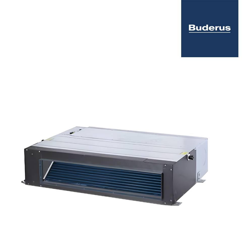 Buderus-Markenlüftungsgerät in rechteckiger Form, dargestellt vor weißem Hintergrund.