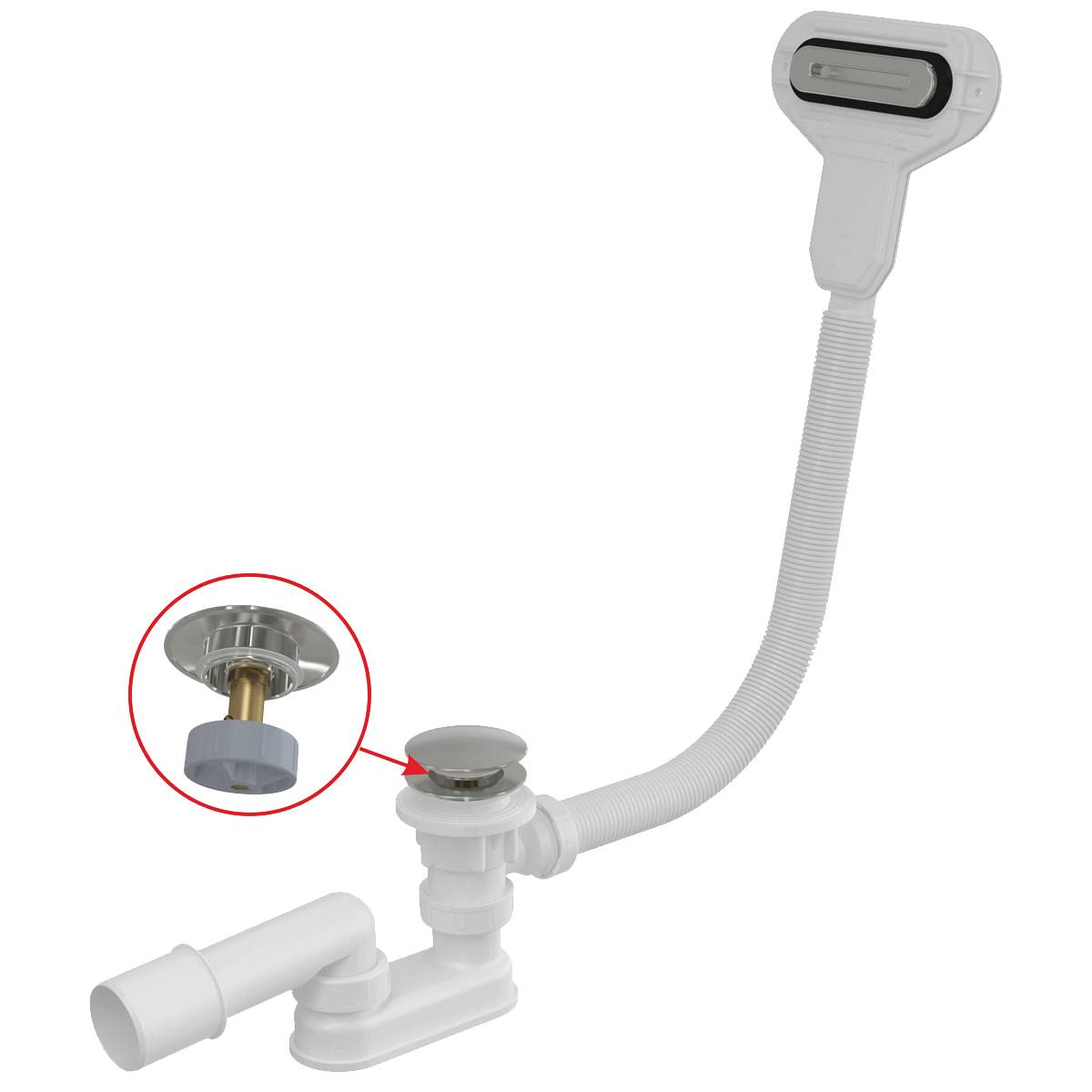 Alcadrain Badewanne Ab- und Überlaufgarnitur CLICK/CLACK mit flachem Überlauf, verchromt 120 cm