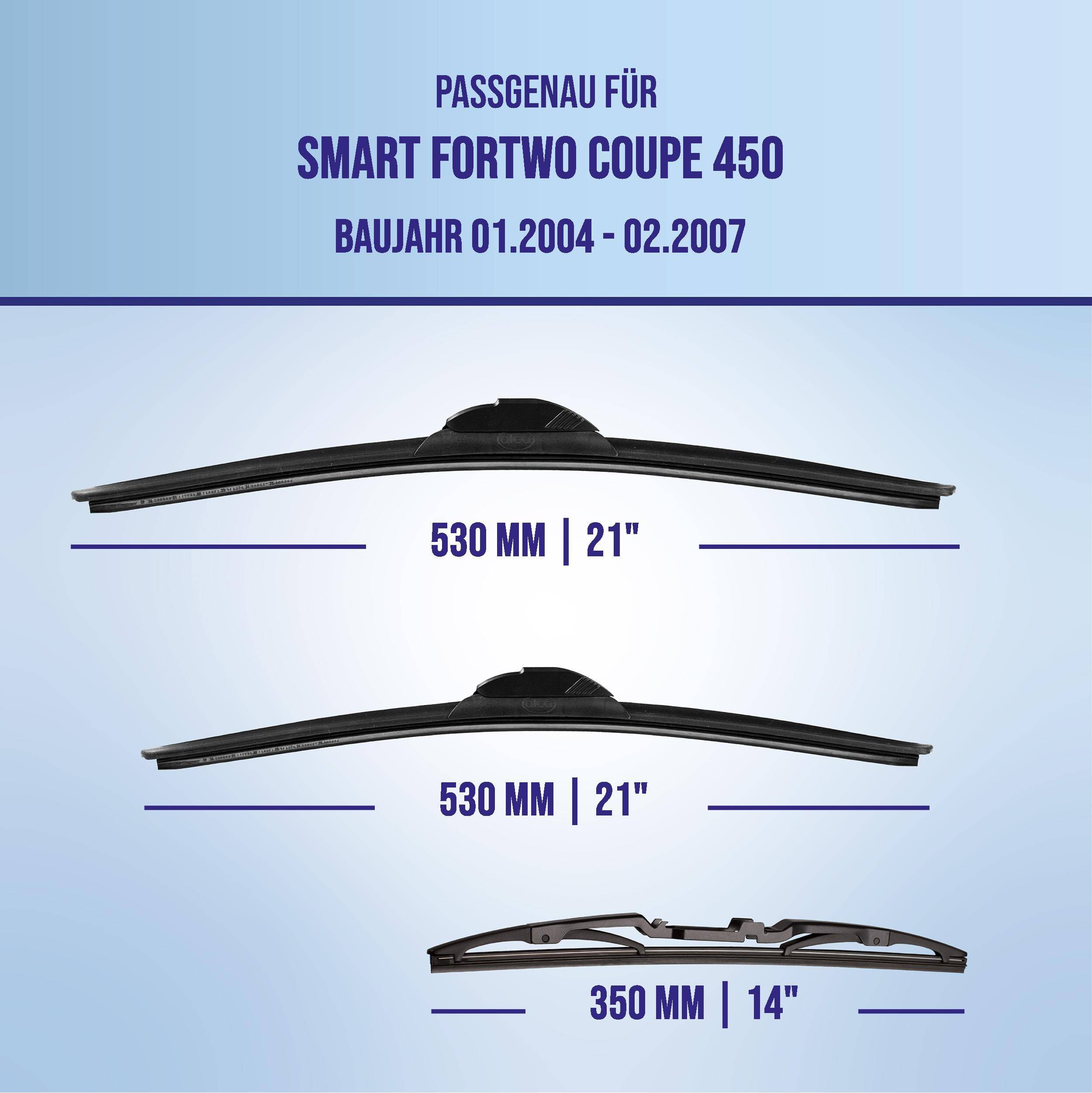 Scheibenwischer für Smart Fortwo Coupé 450, Modelljahre 01.2004-02.2007: zwei 530 mm (21