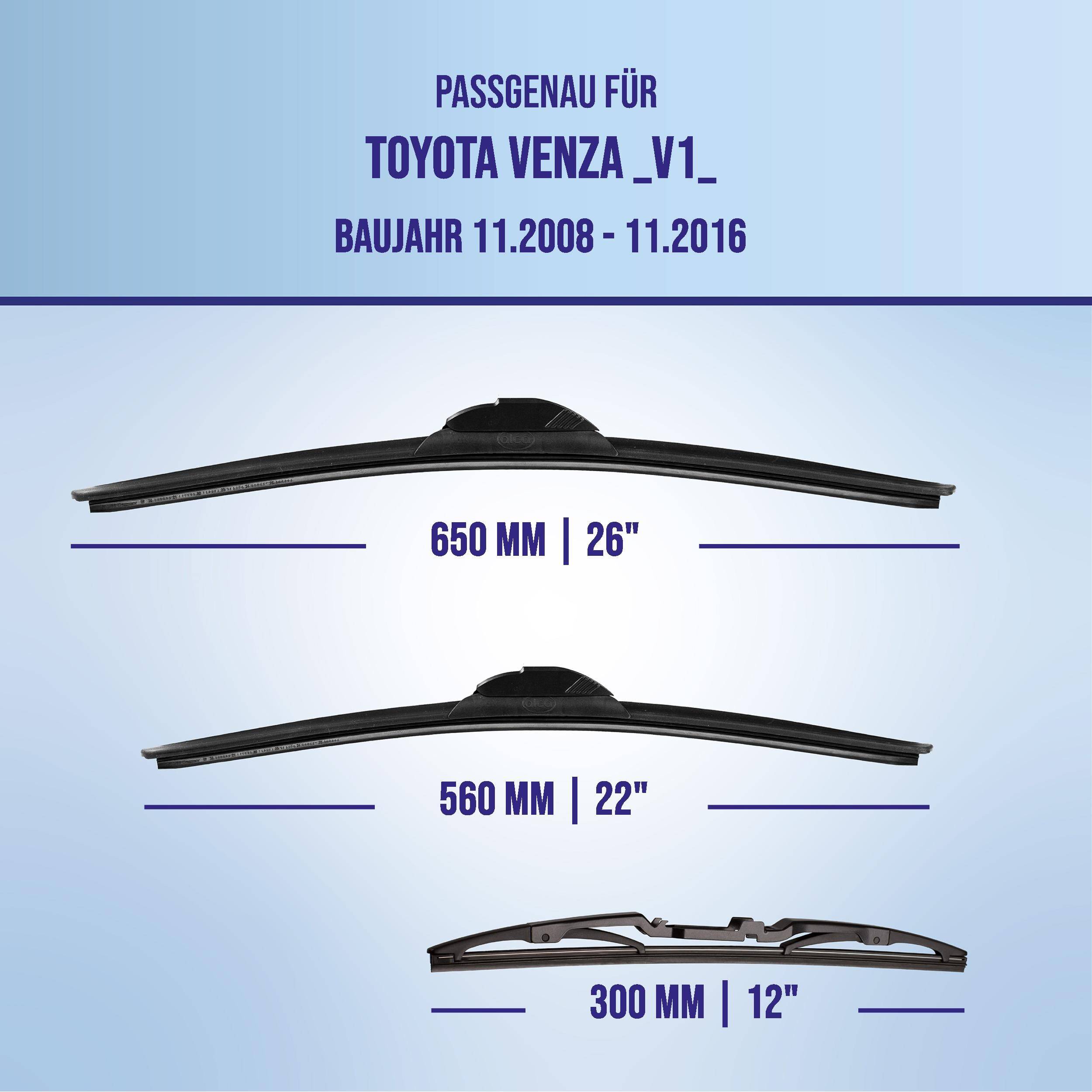 Kompatibilitätstabelle für Toyota Venza V1, Modelljahre 11.2008-11.2016, mit Wischergröße: 650 mm/26