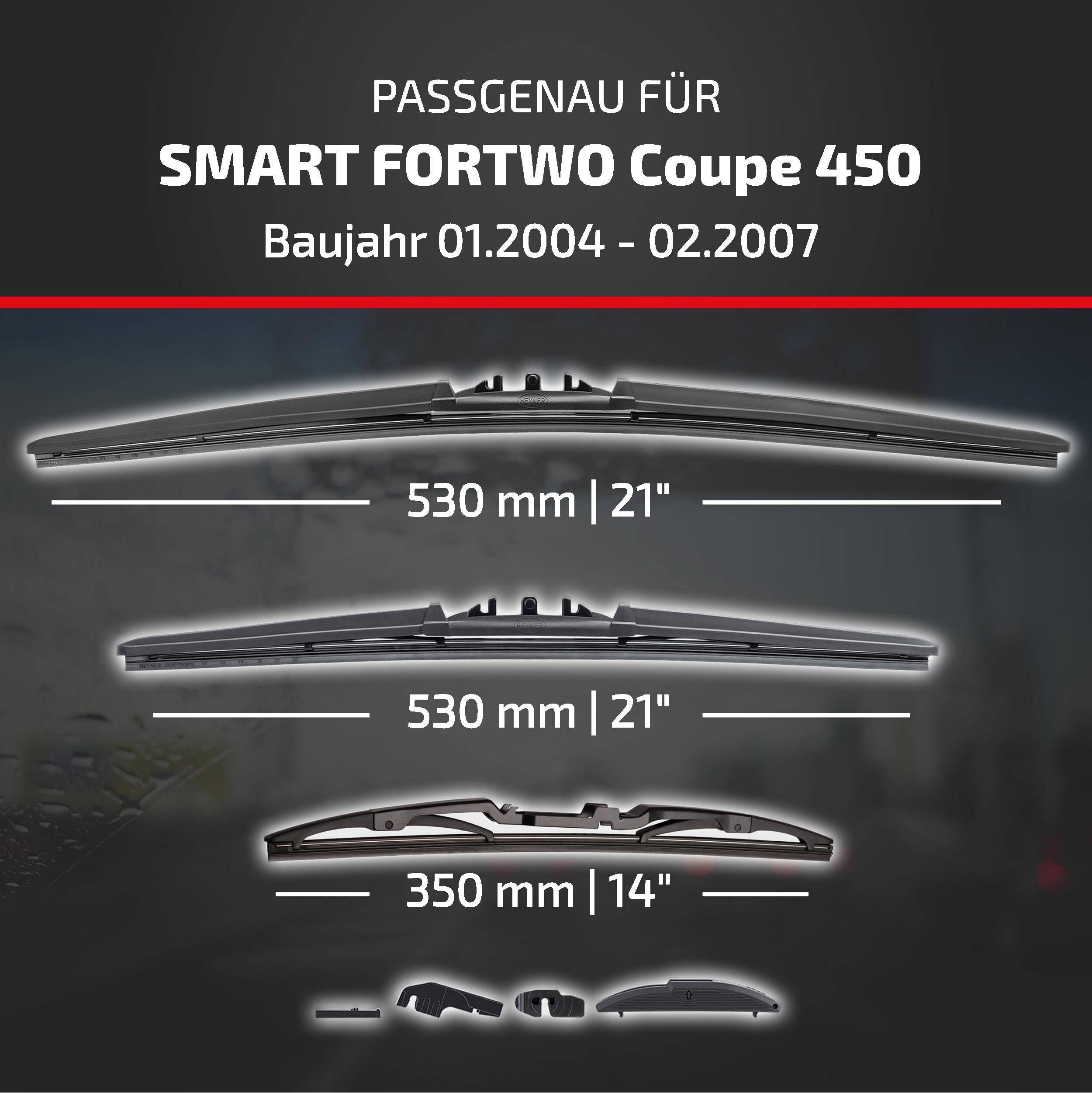 HEYNER® Scheibenwischer Komplettset für SMART FORTWO Coupe (01.2004 - 02.2007) HYBRID Flachbalkenwischer