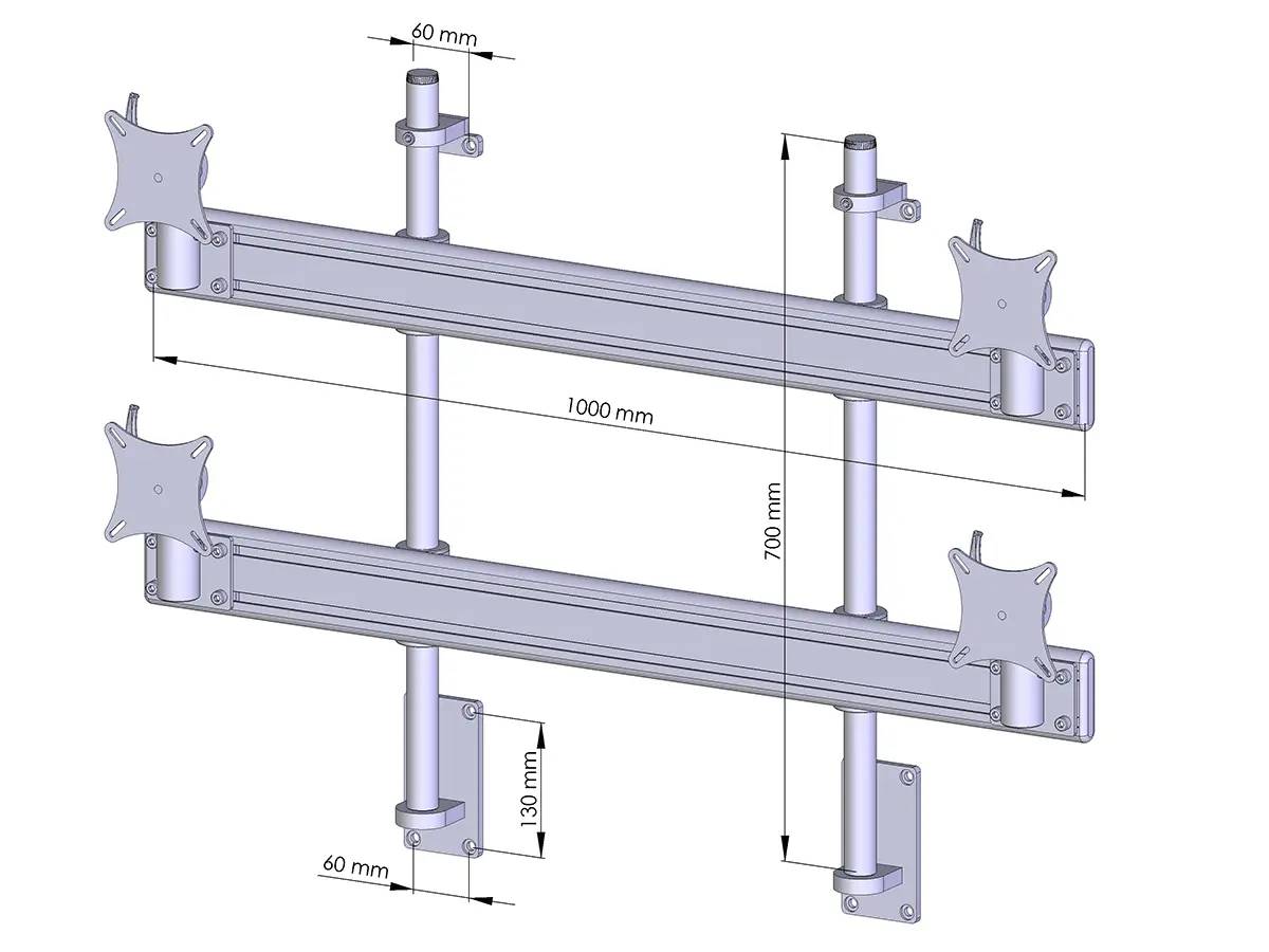 Flat-System Wandhalter für 4 Monitore 2+2 - 25''-32"