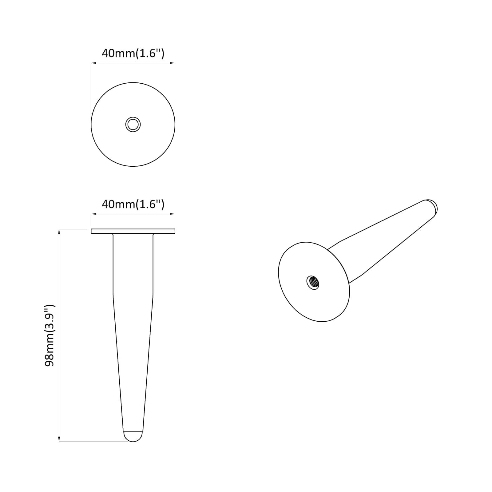 vidaXL Möbelbeine 2 pcs Schwarz Ø 40 x 98 mm Eisen
