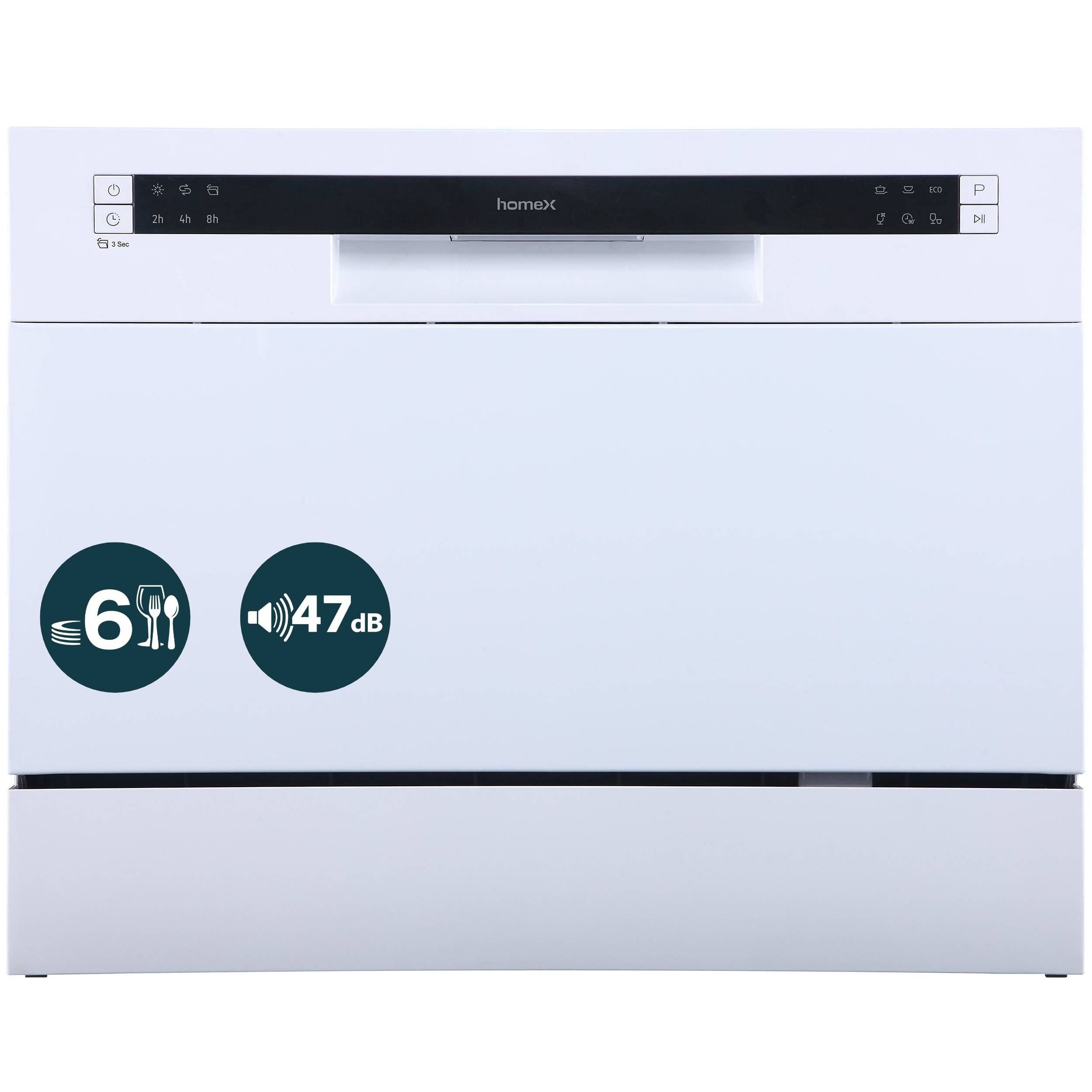 homeX GST6AD-W Tischgeschirrspüler, Mini Geschirrspüler - 6 Programme, Spülmaschine klein für 6 Maßgedecke, AquaStop