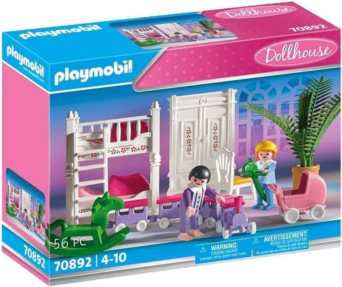 Playmobil Puppenhaus-Spielzeugset-Box mit einer Schlafzimmerszene mit zwei Figuren, Möbeln, einem Kinderwagen und einer Pflanze; 56 Teile, Alter 4-10 Jahre.
