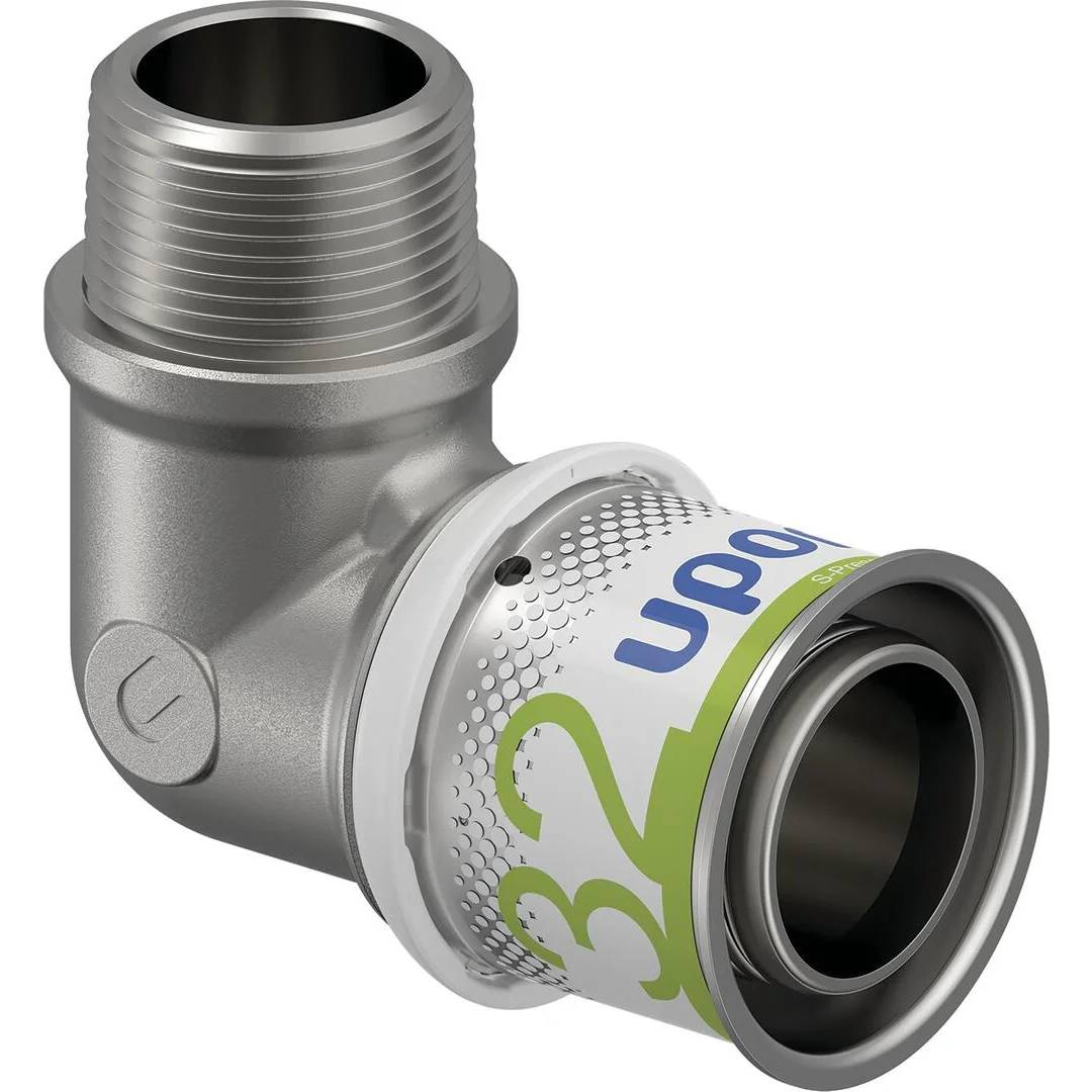 UPONOR Winkelnippel S-Press PLUS, 32mm x R3/4", Außengewinde, 90°, Messing verzinnt, 1 Stk.