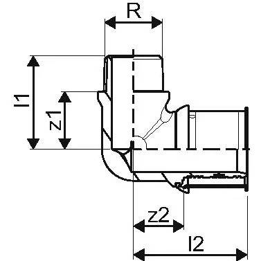 UPONOR Winkelnippel S-Press PLUS, 32mm x R3/4", Außengewinde, 90°, Messing verzinnt, 1 Stk.