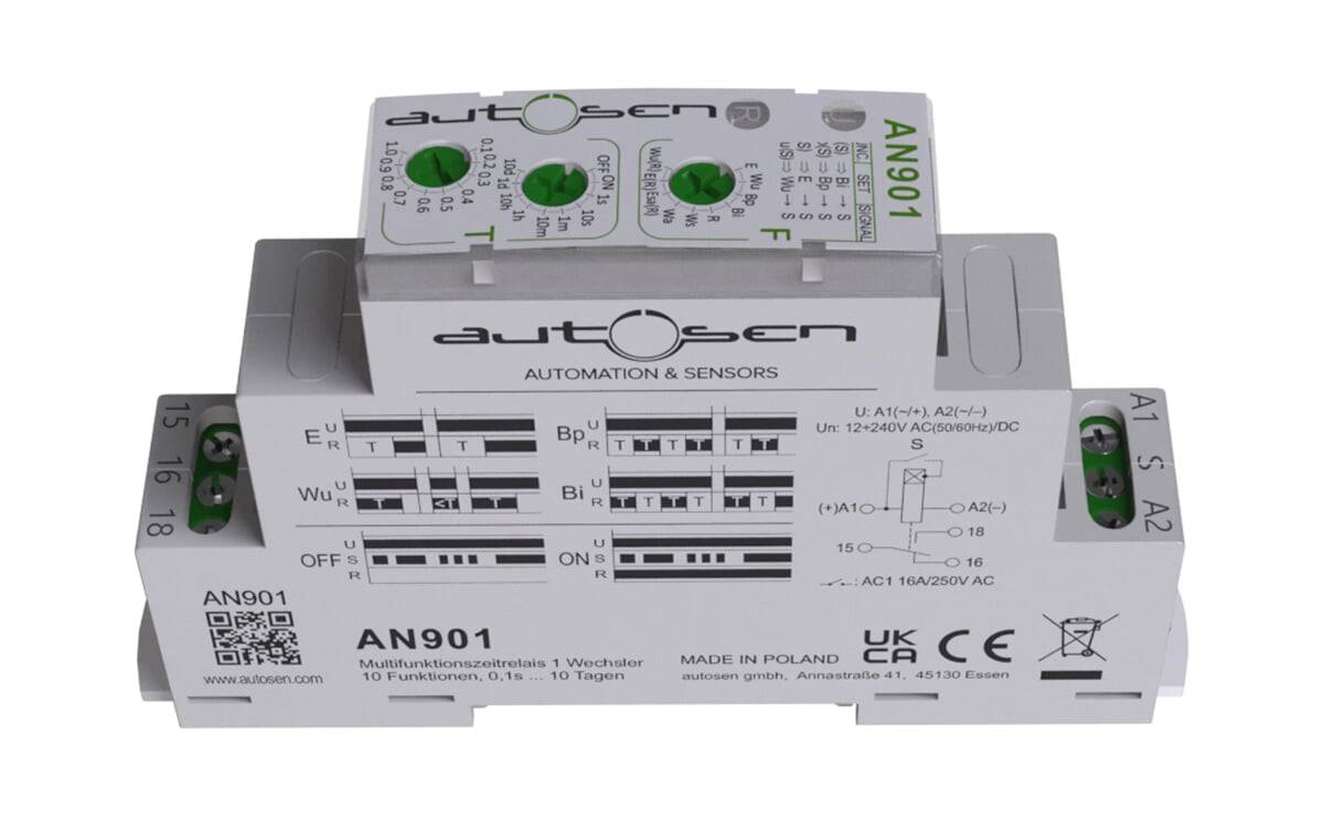 Multifunktionszeitrelais 1 Wechsler 14 Funktionen, 0,1s ... 10 Tagen - AN901 - autosen