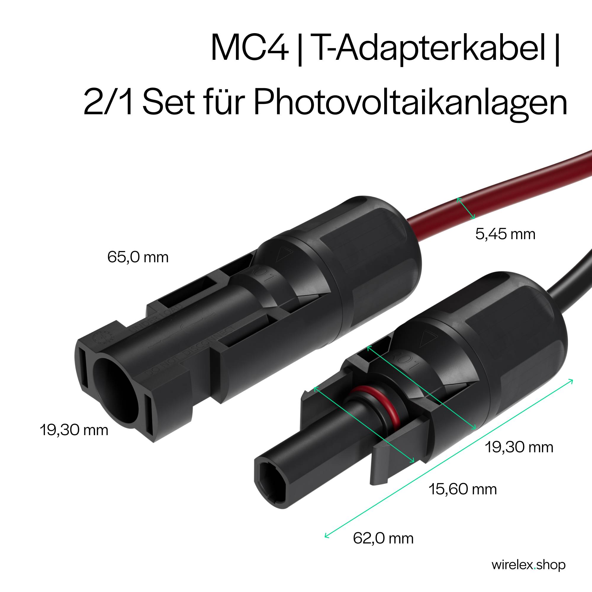 MC4 T-Adapterkabel Set, 2/1, 4mm², rot/schwarz, 30cm