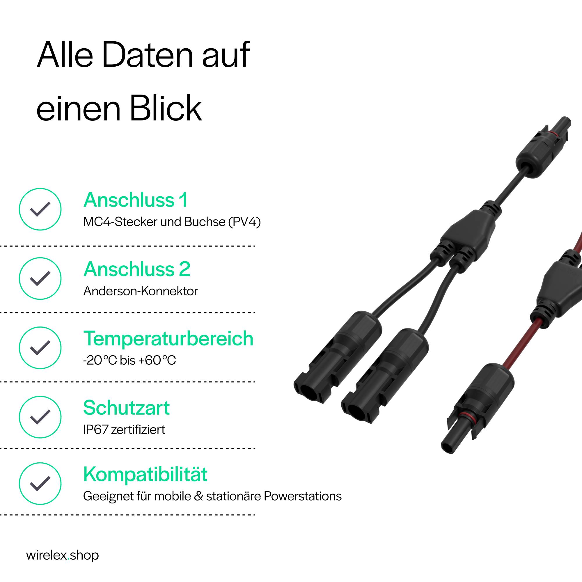 MC4 T-Adapterkabel Set, 2/1, 4mm², rot/schwarz, 30cm