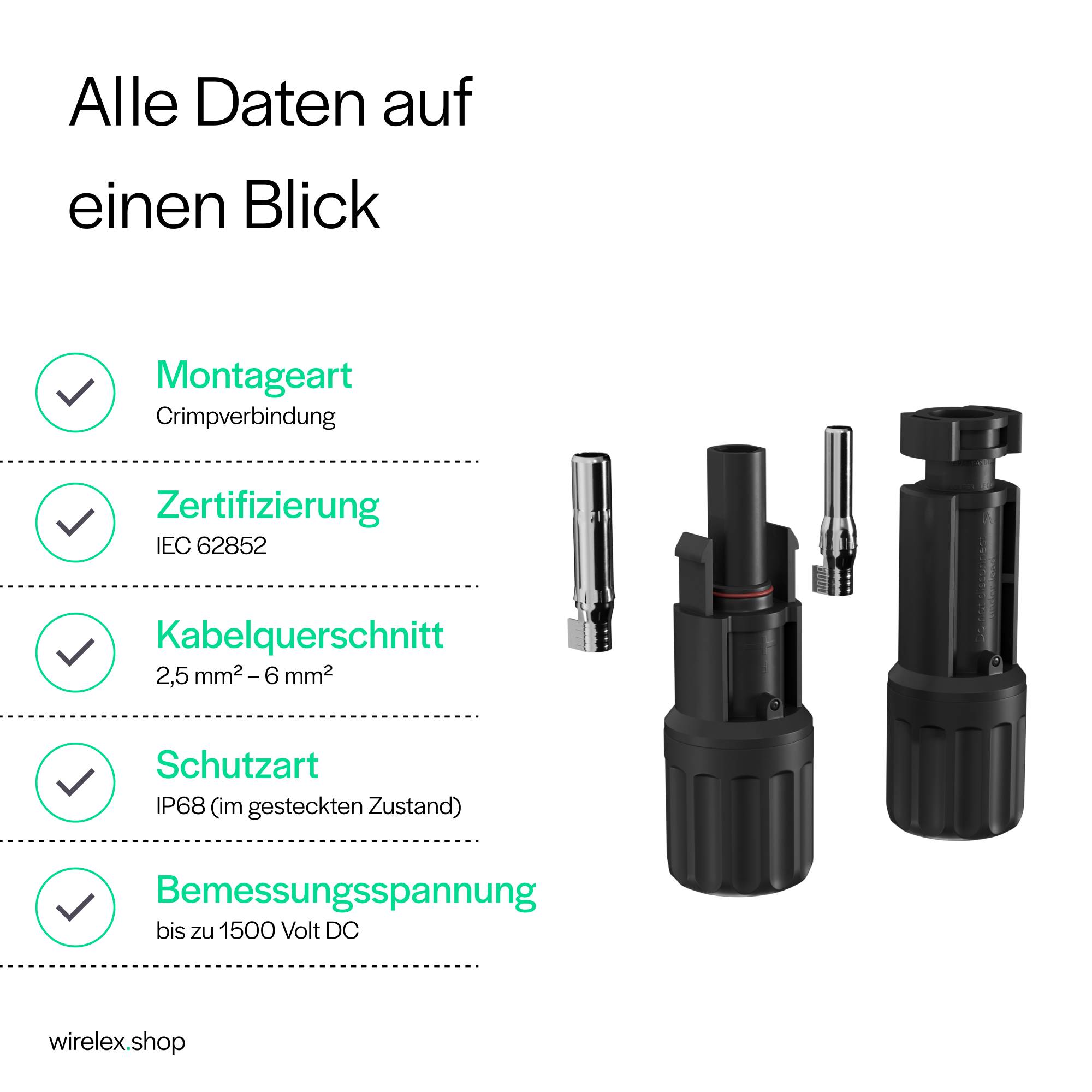 MC4 Stecker/Buchse Set 2.5-6mm², IP67, 1500V
