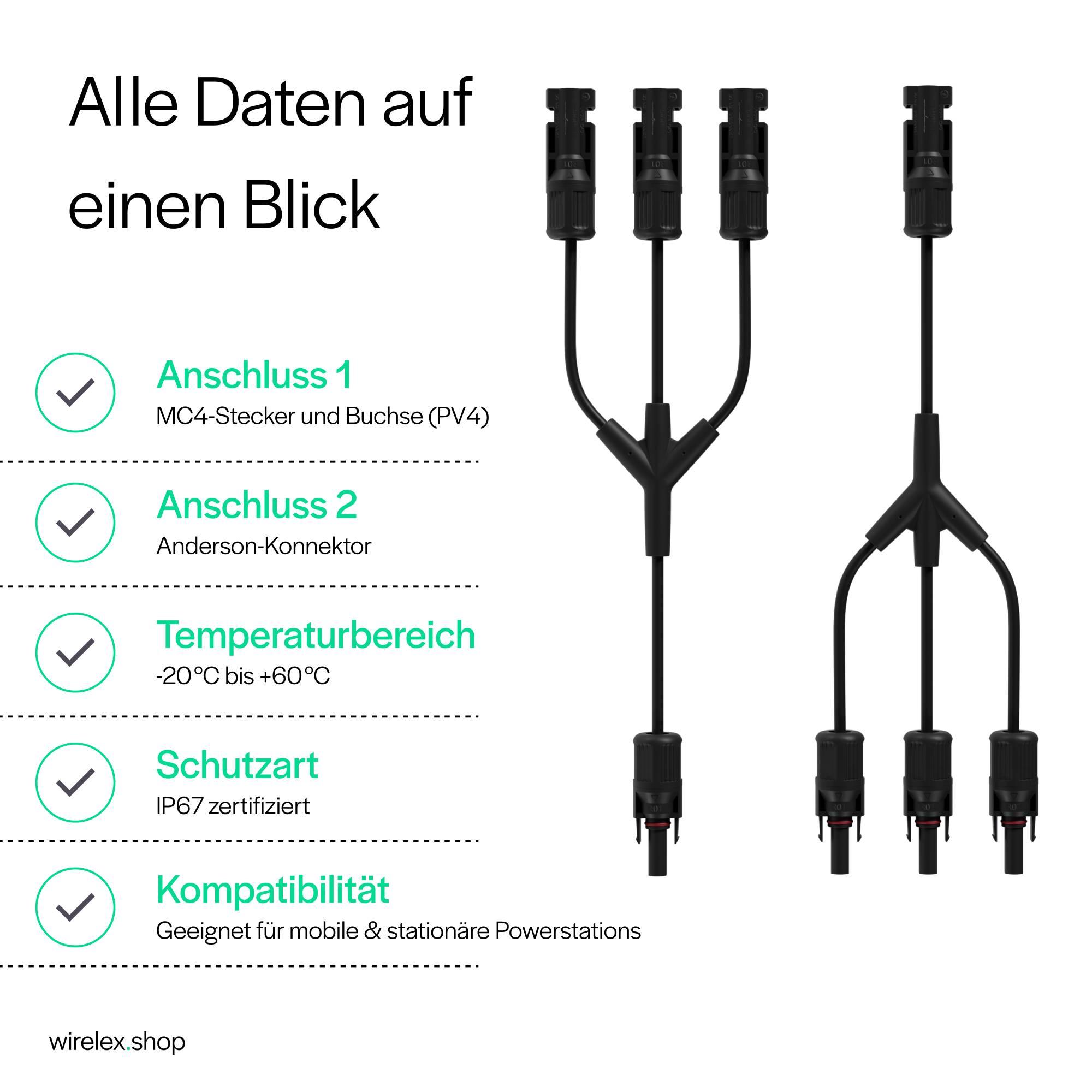 MC4 T-Adapterkabel Set, 3/1, 4mm², schwarz/schwarz, 30cm