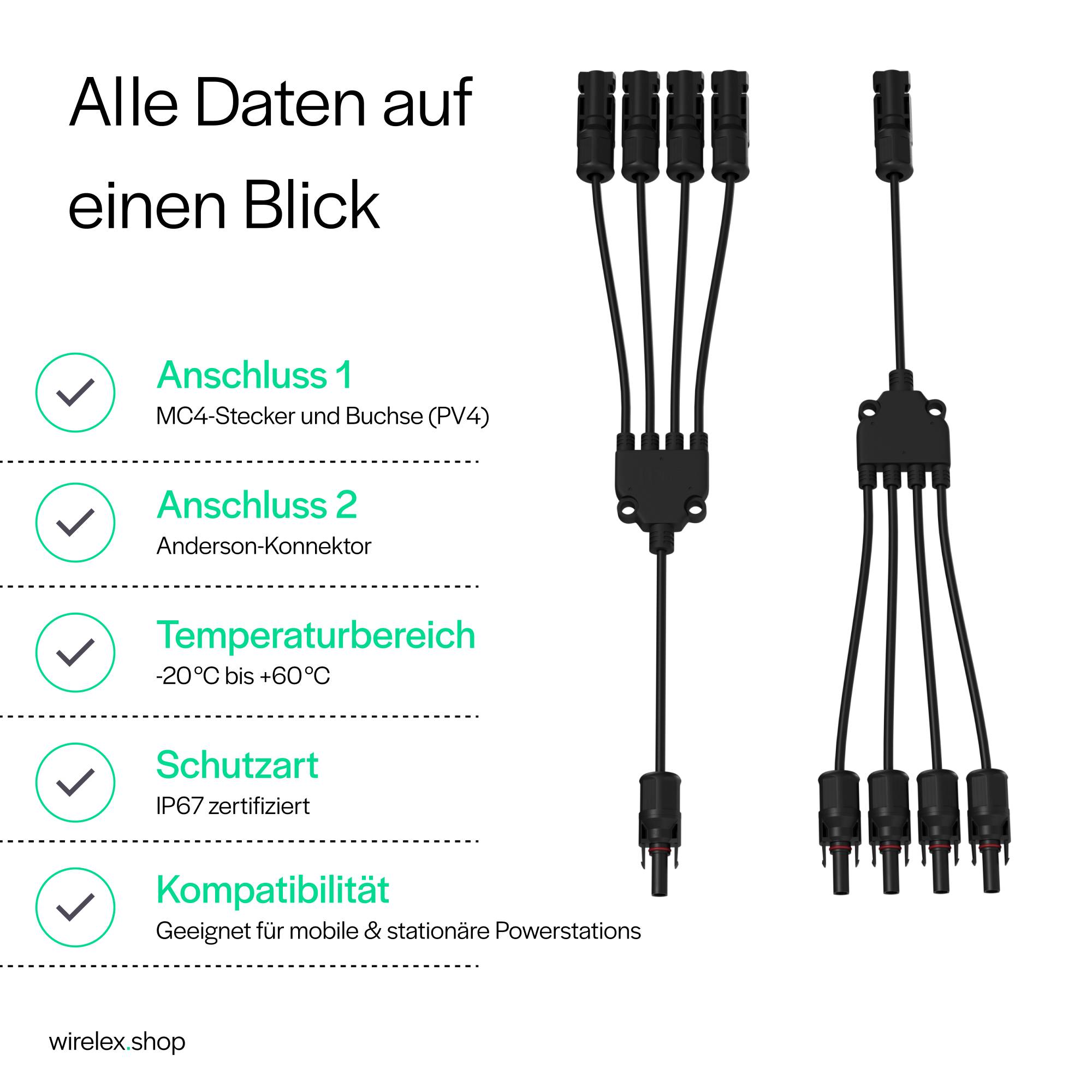 MC4 T-Adapterkabel Set, 4/1, 6mm², schwarz/schwarz, 30cm