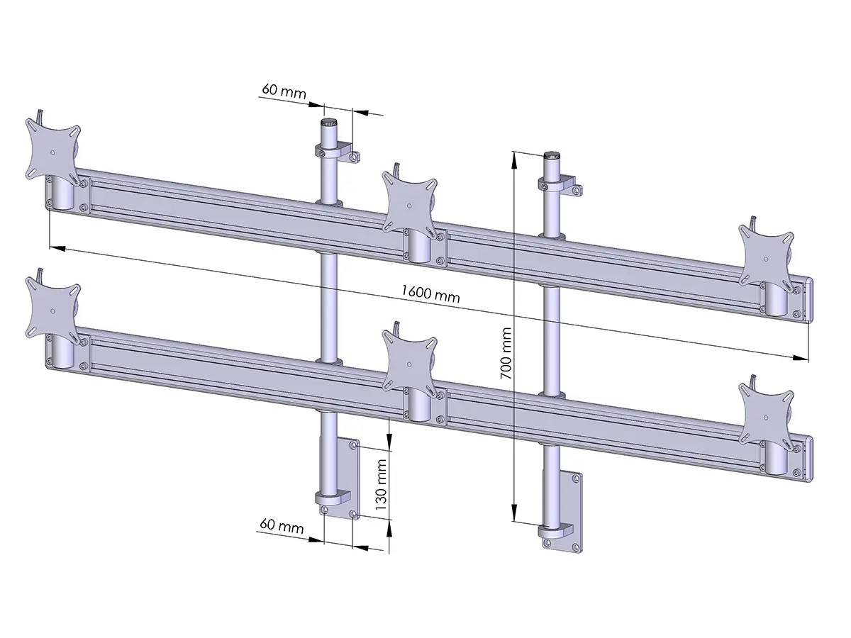Flat-System Wandhalter für 6 Monitore 3+3 - 25''-32''