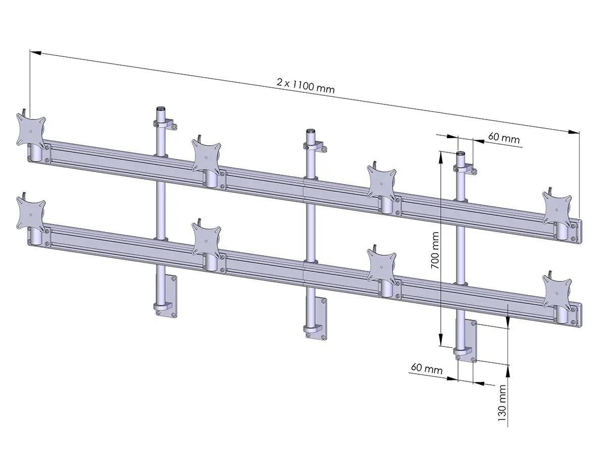 Flat-System Wandhalter für 8 Monitore 4+4 - 25''-32''