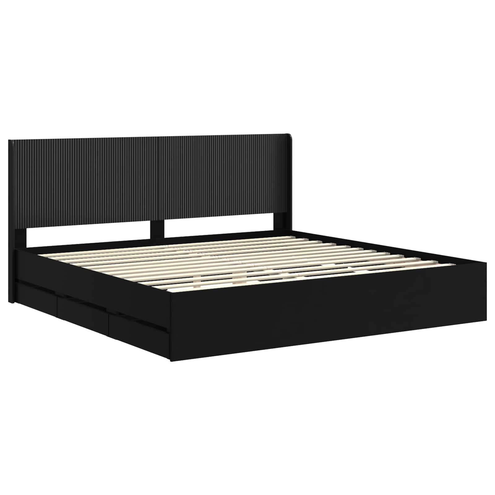 vidaXL Bettgestell mit Stauraum und Kopfteil Schwarz 200 x 200 cm