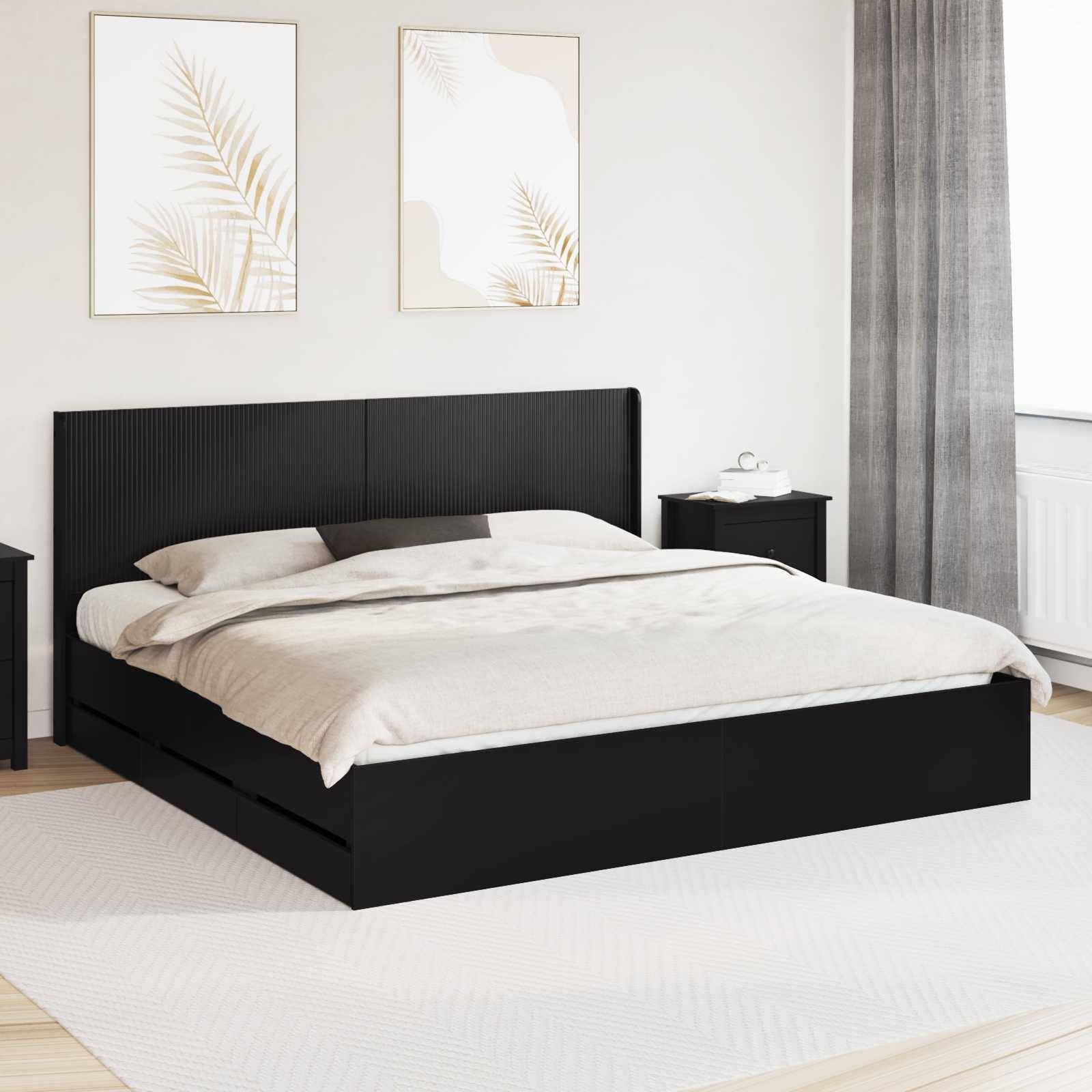 vidaXL Bettgestell mit Stauraum und Kopfteil Schwarz 200 x 200 cm