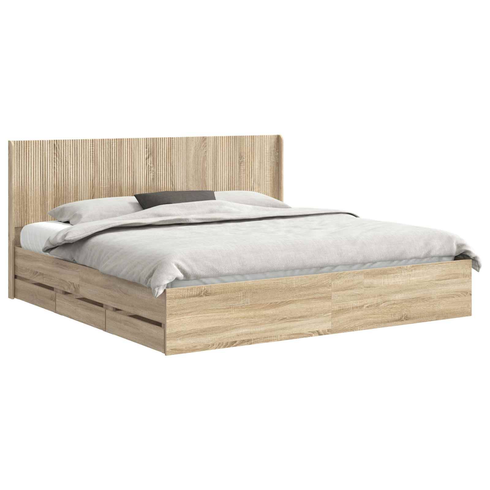 vidaXL Bettgestell mit Stauraum und Kopfteil Sonoma-Eiche 200 x 200 cm