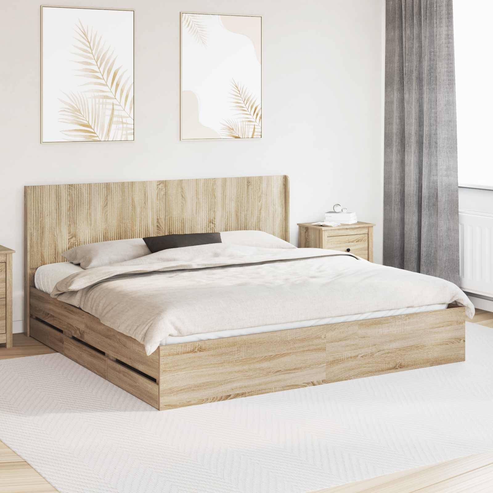 vidaXL Bettgestell mit Stauraum und Kopfteil Sonoma-Eiche 200 x 200 cm