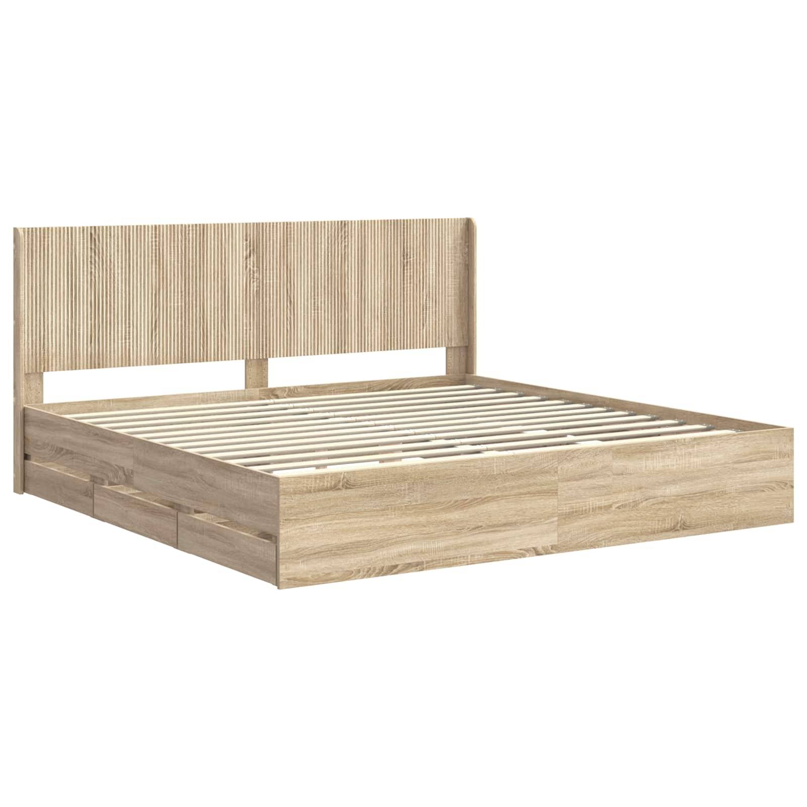 vidaXL Bettgestell mit Stauraum und Kopfteil Sonoma-Eiche 200 x 200 cm