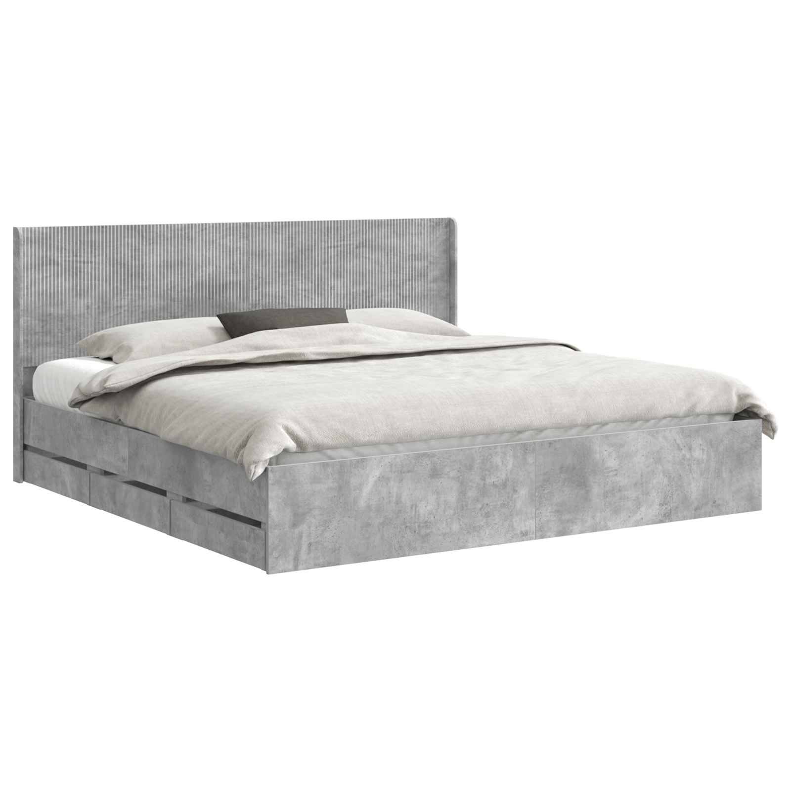 vidaXL Bettgestell mit Stauraum und Kopfteil Betongrau 200 x 200 cm