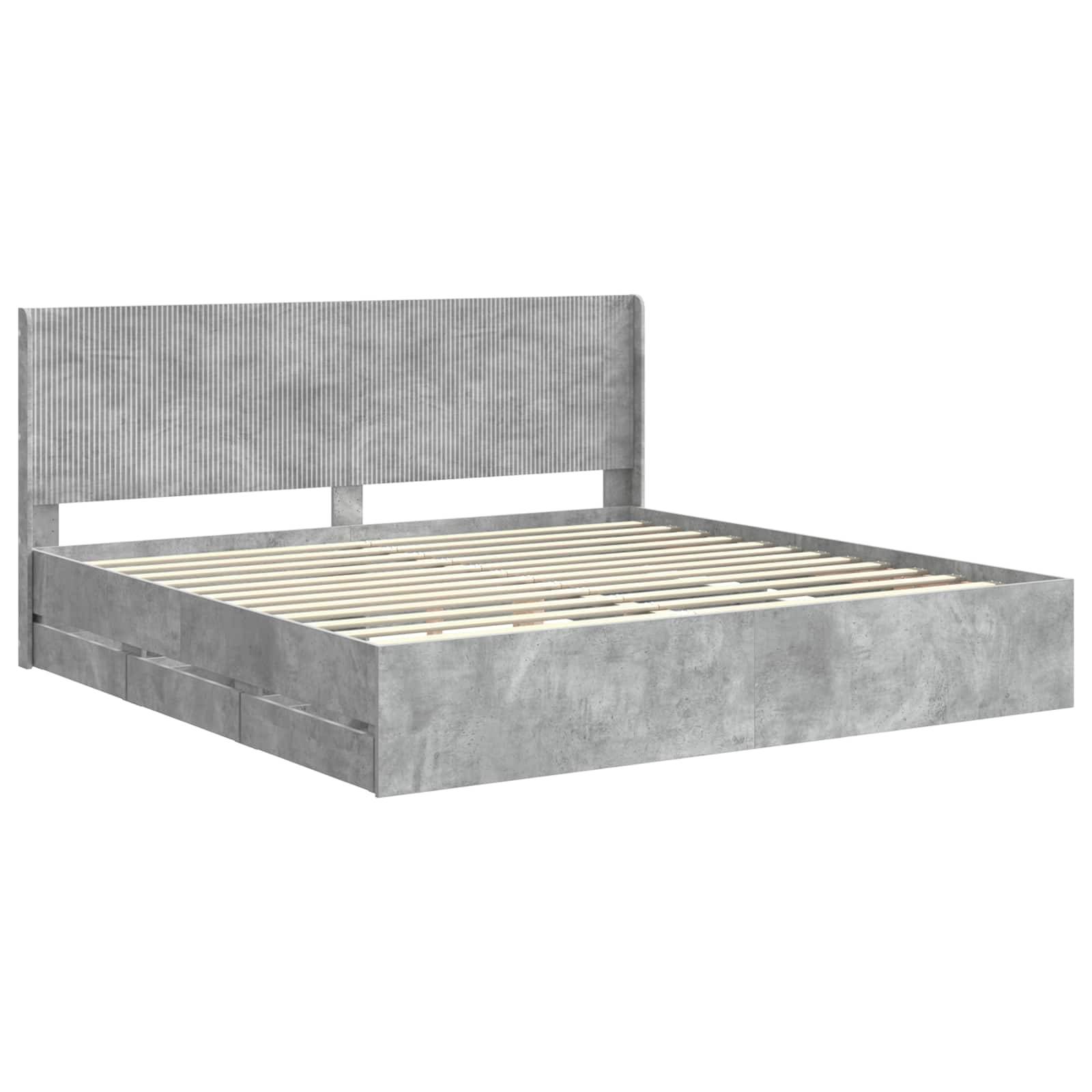 vidaXL Bettgestell mit Stauraum und Kopfteil Betongrau 200 x 200 cm
