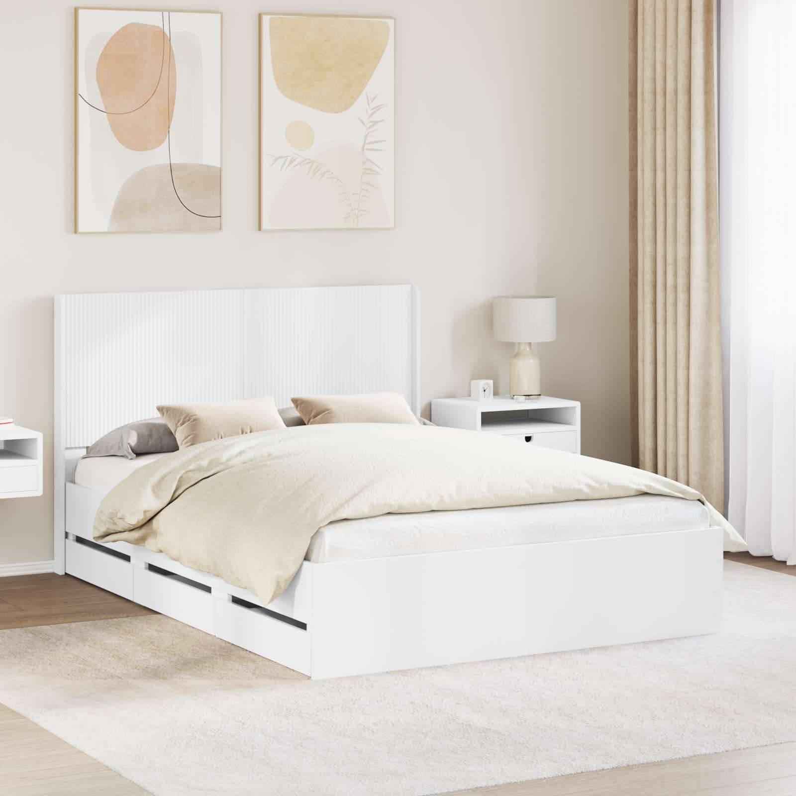 vidaXL Bettgestell mit Stauraum und Kopfteil Weiß 160 x 200 cm