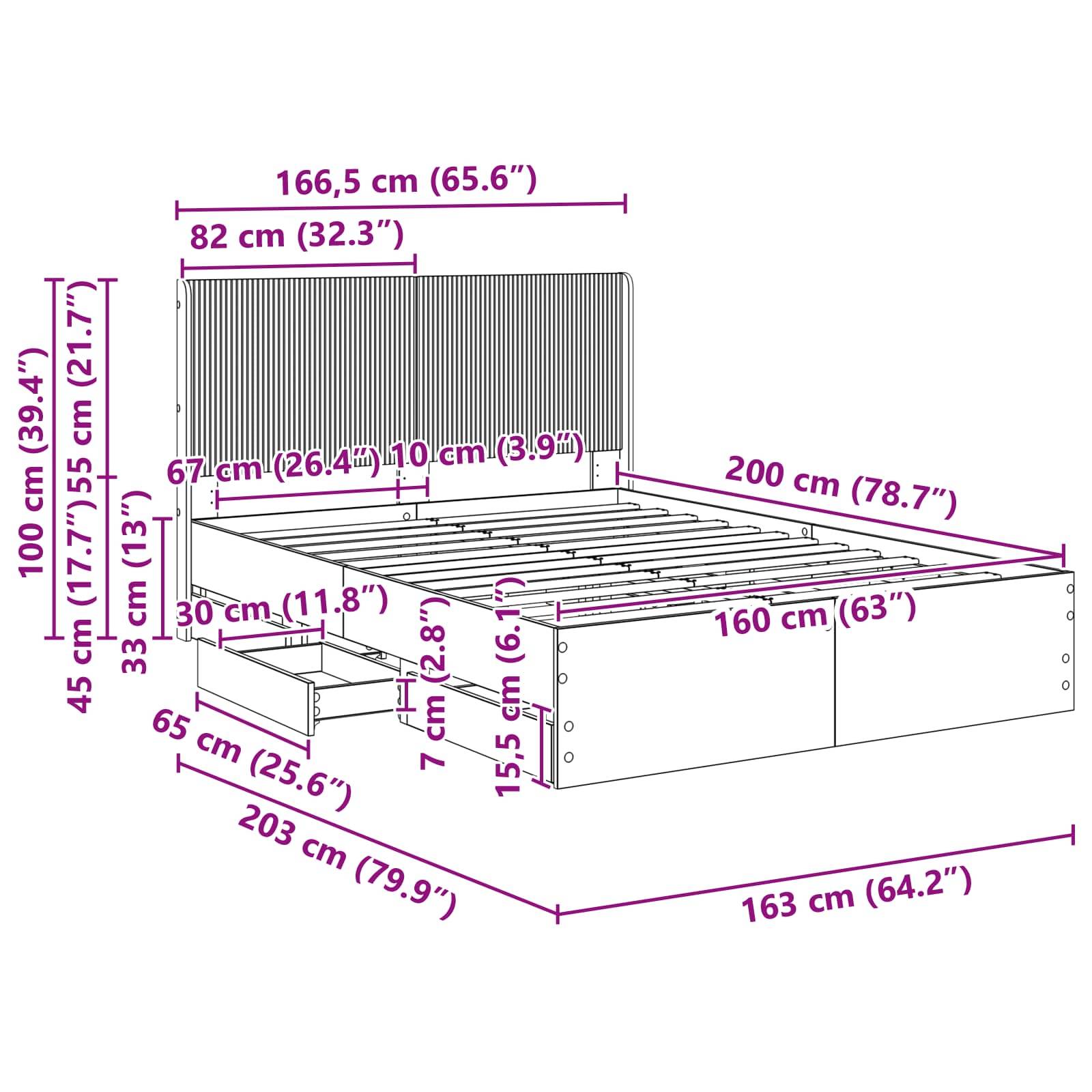 vidaXL Bettgestell mit Stauraum und Kopfteil Weiß 160 x 200 cm