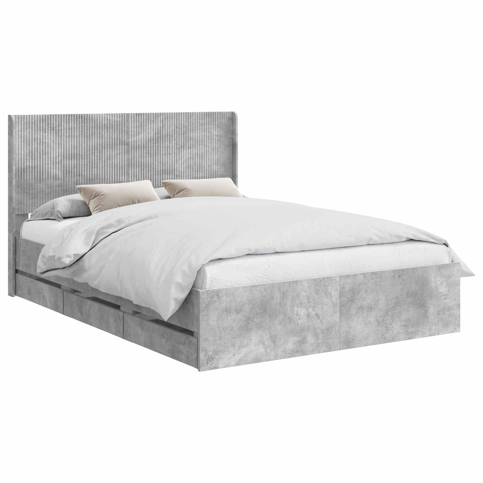 vidaXL Bettgestell mit Stauraum und Kopfteil Betongrau 160 x 200 cm