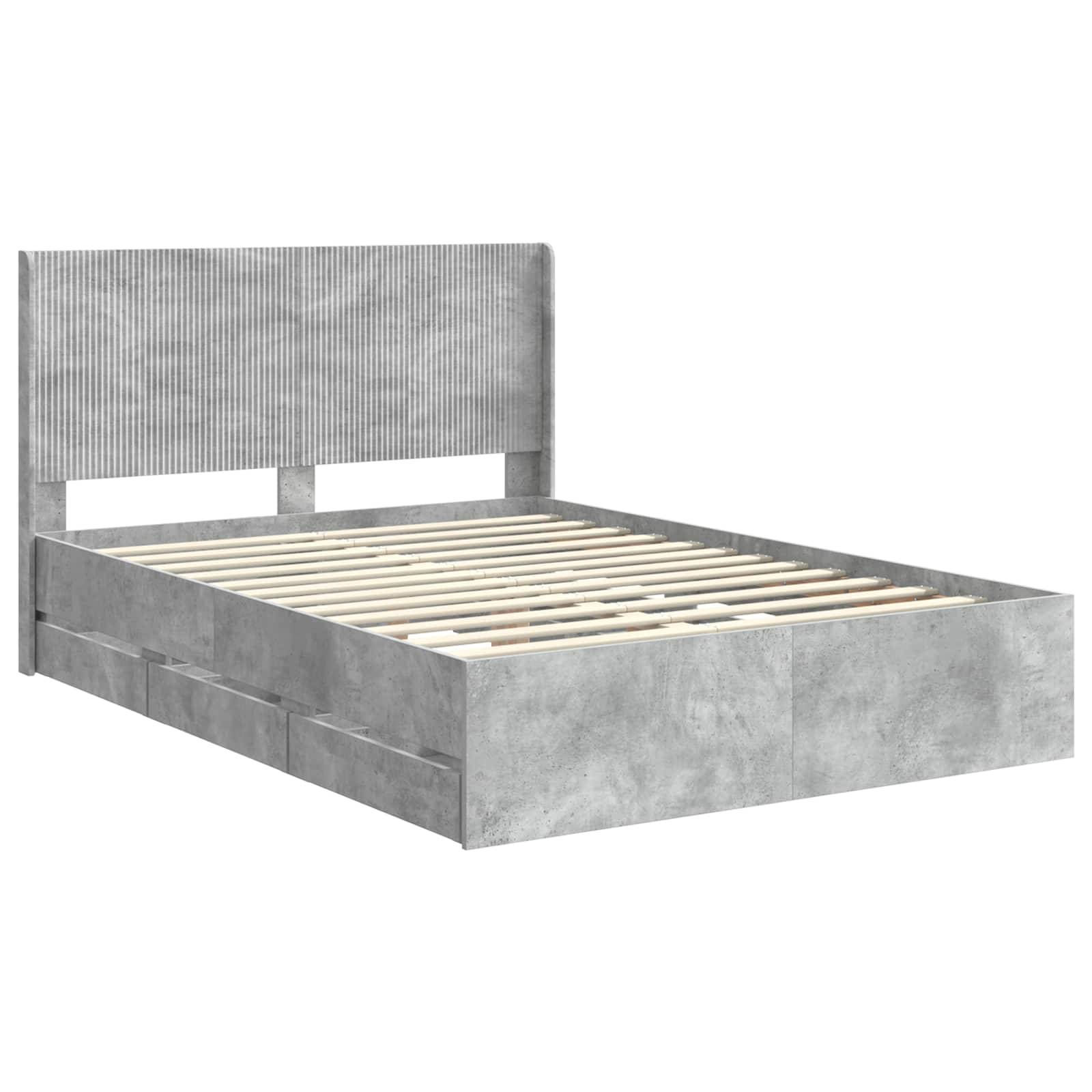 vidaXL Bettgestell mit Stauraum und Kopfteil Betongrau 160 x 200 cm