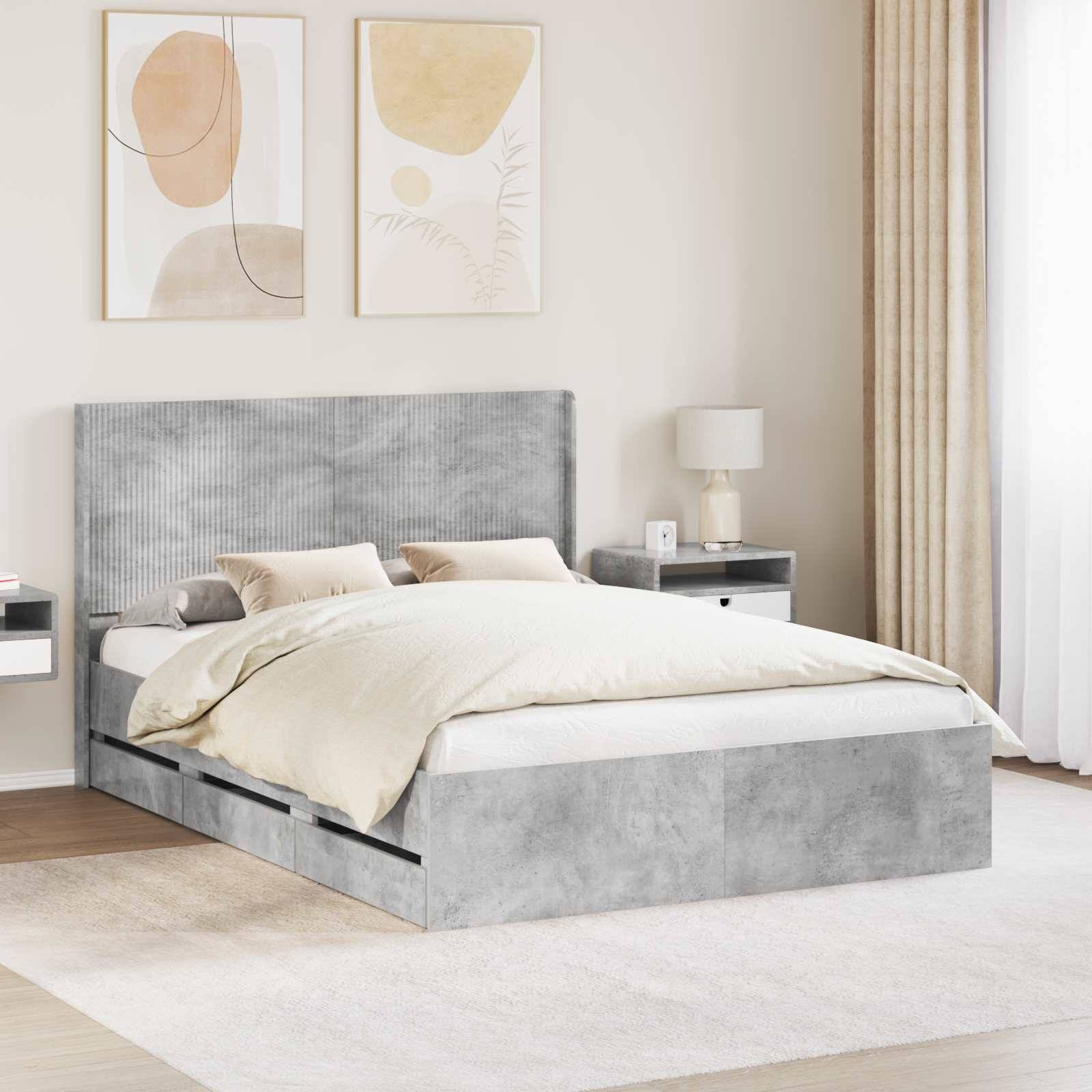 vidaXL Bettgestell mit Stauraum und Kopfteil Betongrau 160 x 200 cm