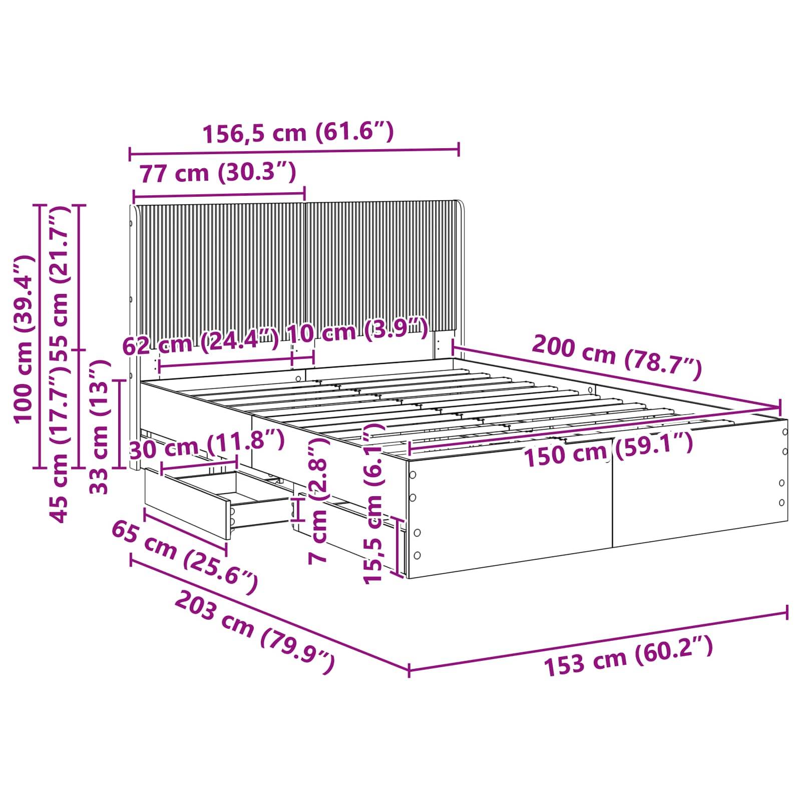 vidaXL Bettgestell mit Stauraum und Kopfteil Weiß 150 x 200 cm