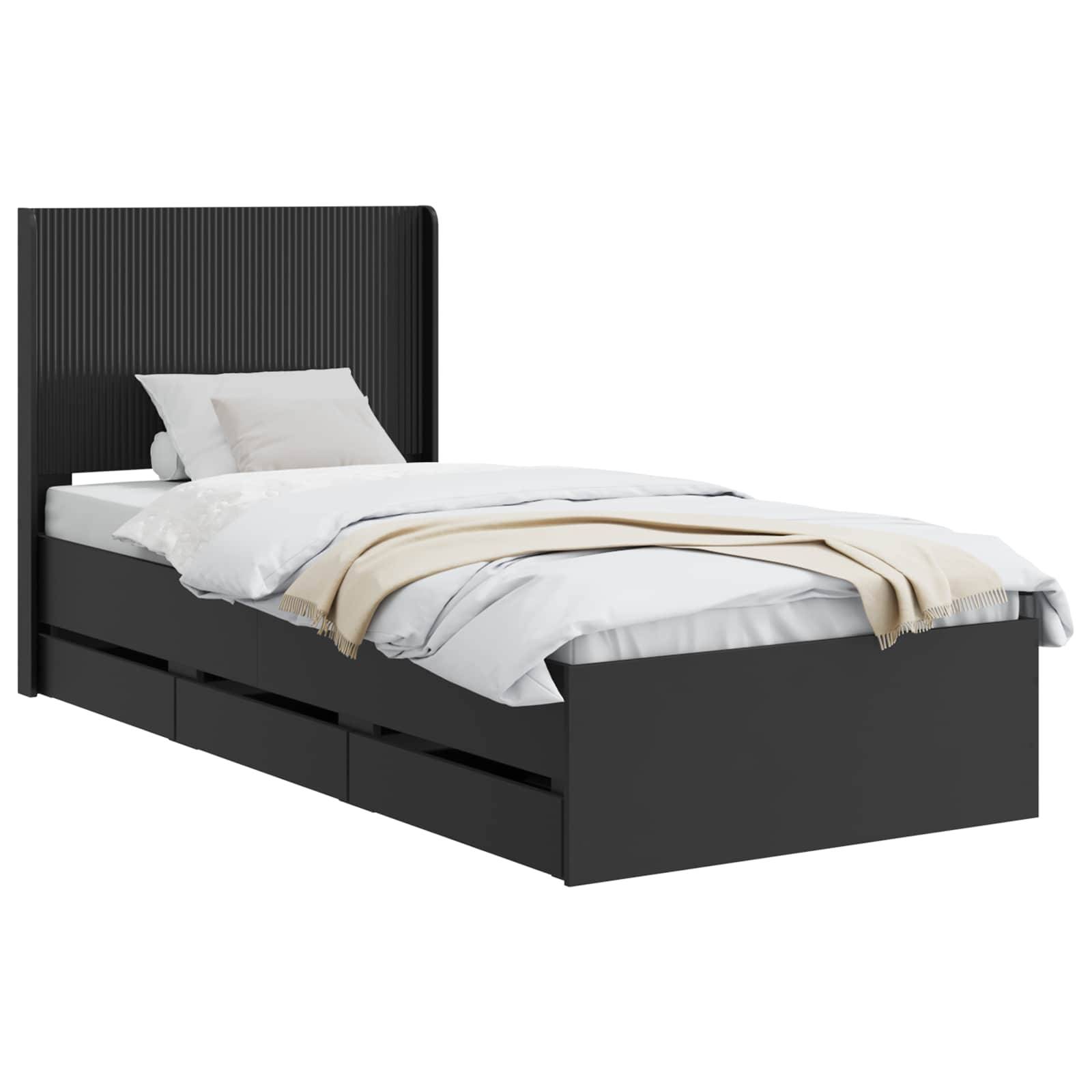 vidaXL Bettgestell mit Stauraum und Kopfteil Schwarz 75 x 190 cm