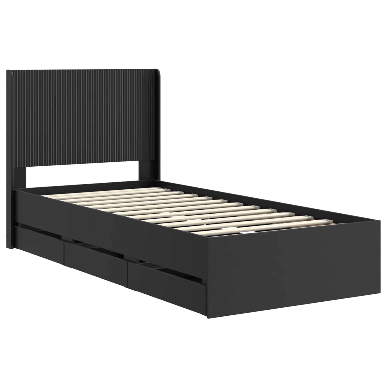 vidaXL Bettgestell mit Stauraum und Kopfteil Schwarz 75 x 190 cm