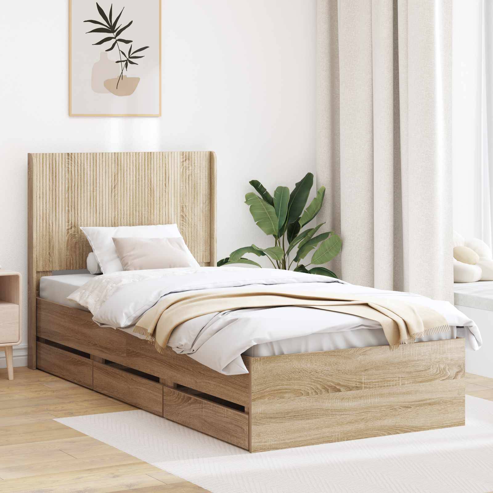 vidaXL Bettgestell mit Stauraum und Kopfteil Sonoma-Eiche 100 x 200 cm