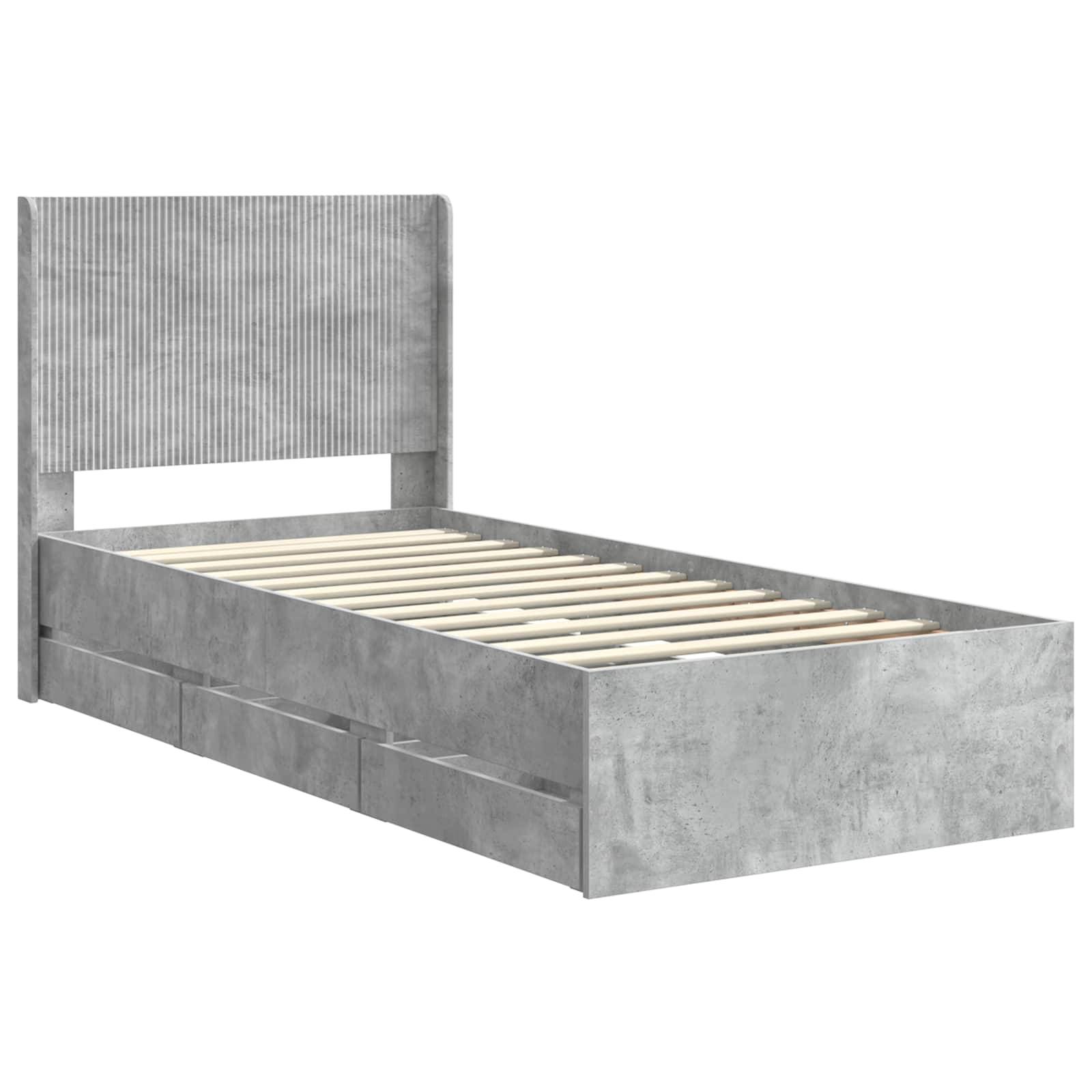 vidaXL Bettgestell mit Stauraum und Kopfteil Betongrau 90 x 200 cm