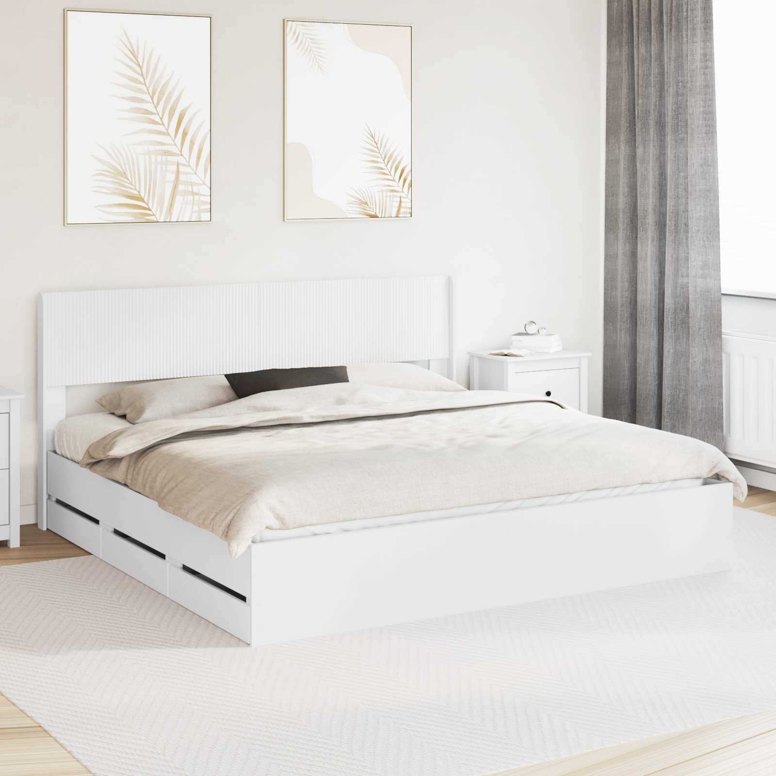 vidaXL Bettgestell mit Stauraum und Kopfteil Weiß 200 x 200 cm