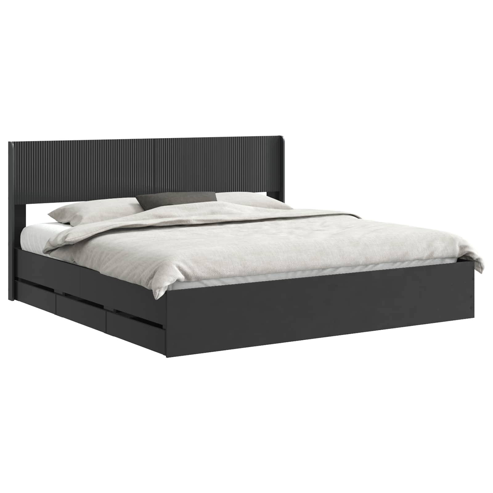 vidaXL Bettgestell mit Stauraum und Kopfteil Schwarz 180 x 200 cm