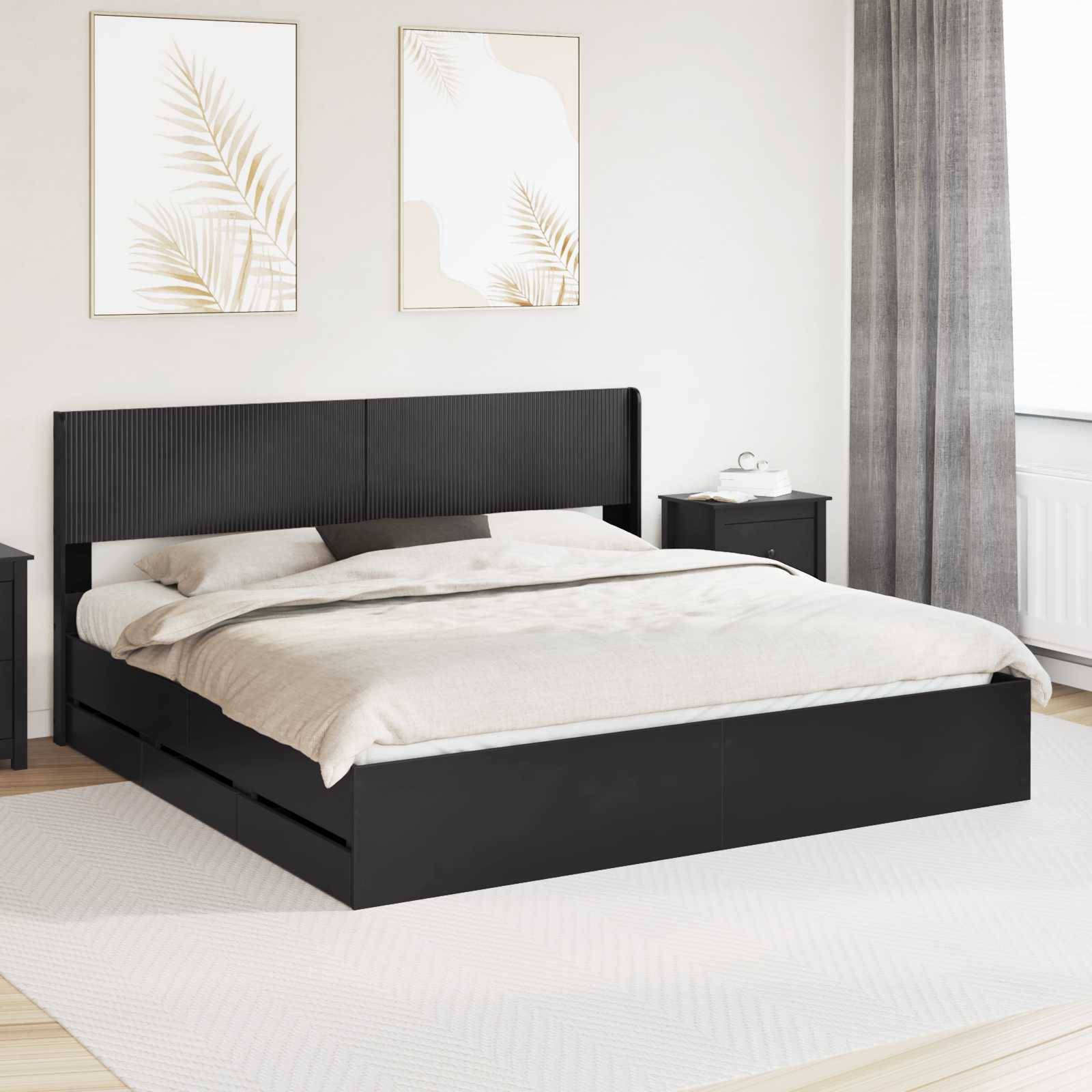vidaXL Bettgestell mit Stauraum und Kopfteil Schwarz 180 x 200 cm