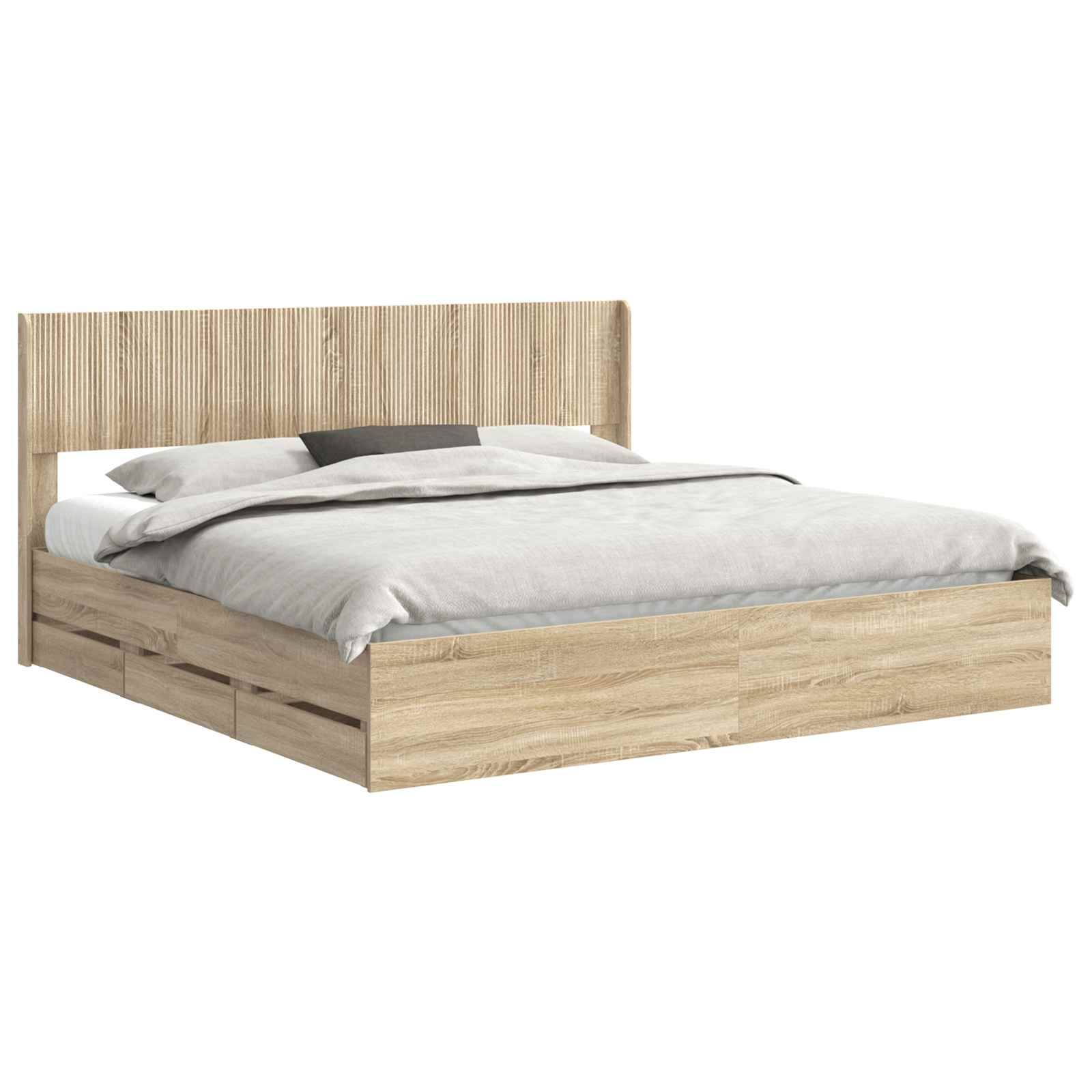 vidaXL Bettgestell mit Stauraum und Kopfteil Sonoma-Eiche 200 x 200 cm